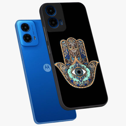 Mystic Hamsa Eye Glass Case displayed in angled mockup highlighting spiritual hamsa symbol with mystical aesthetic style.