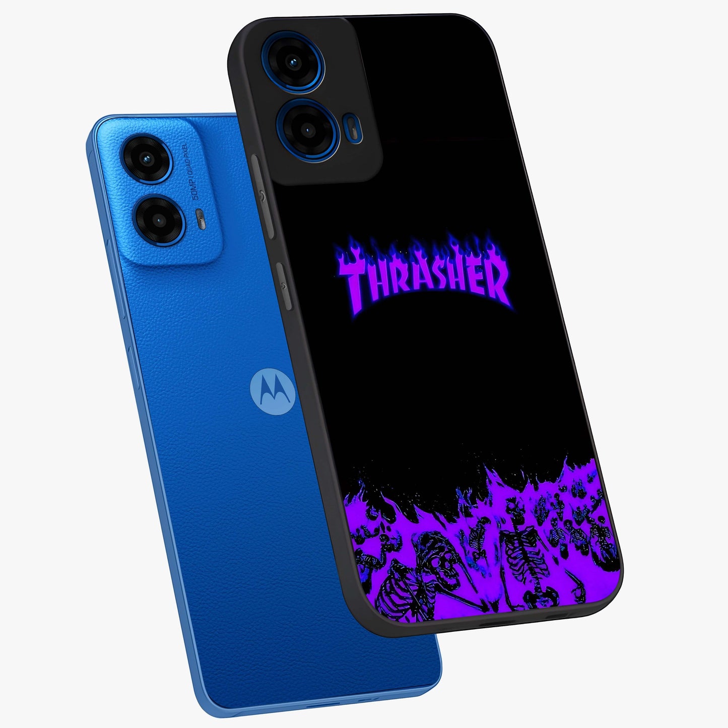 Neon Flame Riot Glass Case displayed in angled mockup highlighting glowing flame design with vibrant neon aesthetic.
