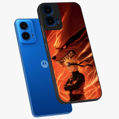 Nine Tails Legacy Glass Case displayed in angled mockup highlighting dynamic anime beast illustration with bold mystical aesthetic.