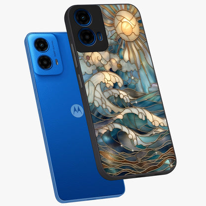 Oceanic Stained Printed Glass Case displayed in angled mockup highlighting colorful aquatic design with artistic aesthetic style.