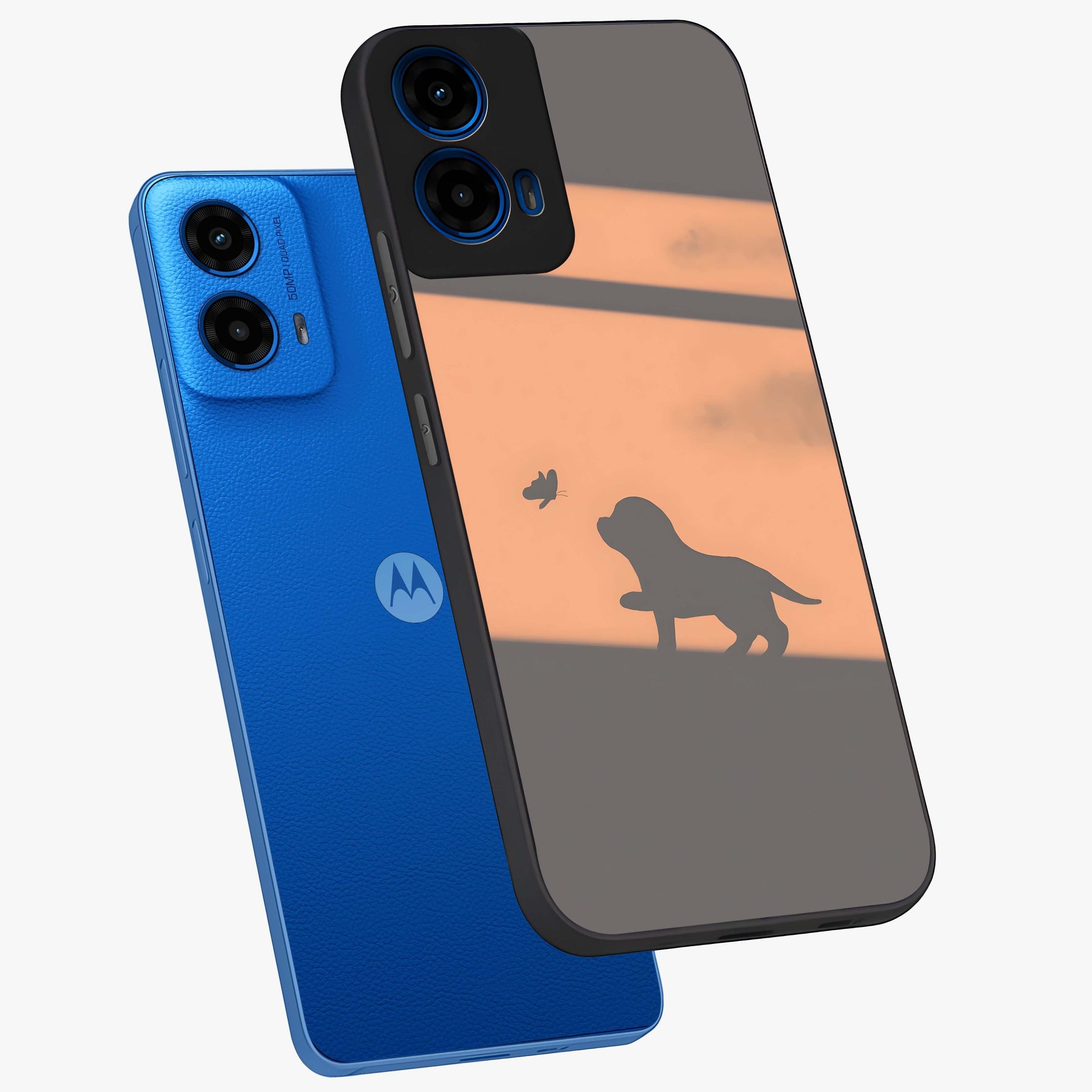 Puppy Shadow Art Glass Case displayed in angled mockup highlighting playful dog illustration with artistic shadow aesthetic.
