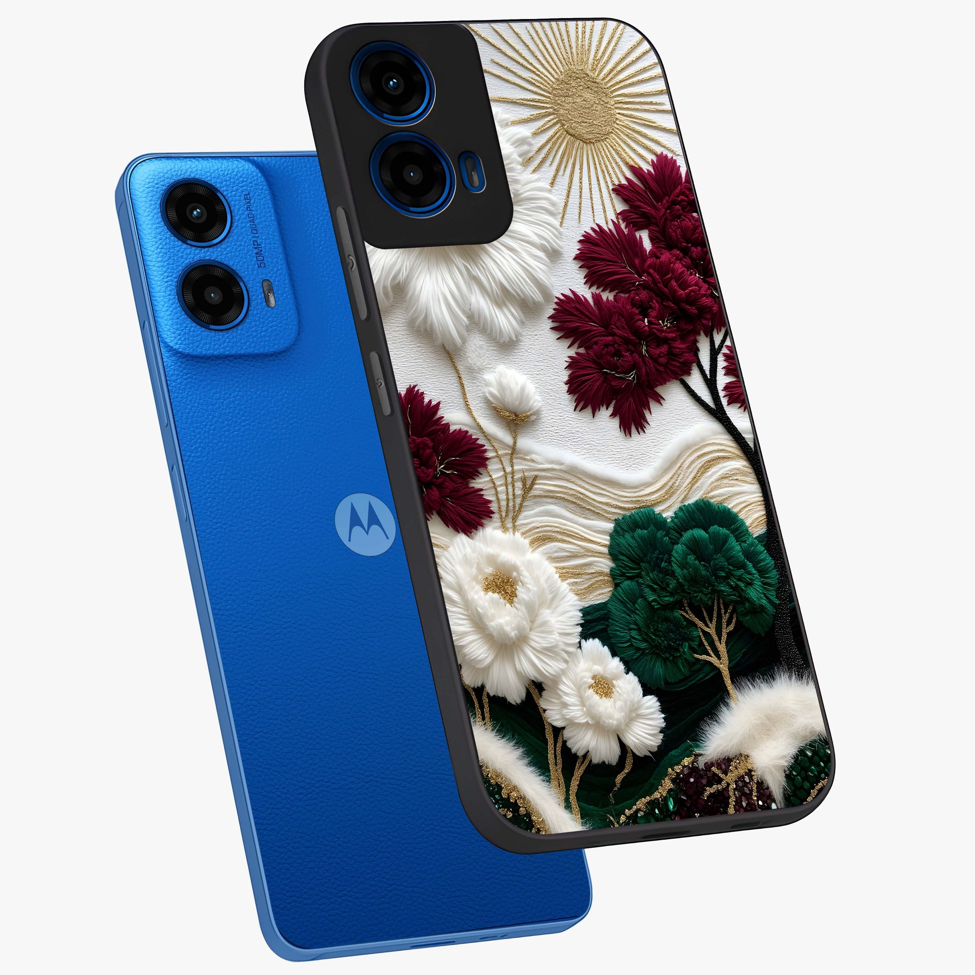 Radiant Bloom Elegance Glass Case displayed in angled mockup highlighting graceful floral design with radiant aesthetic style.