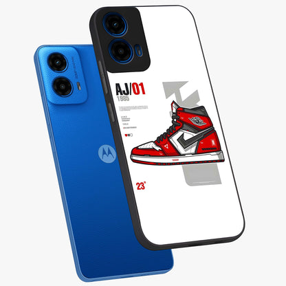 Retro Sneaker Blueprint Glass Case displayed in angled mockup highlighting detailed shoe design with sporty retro aesthetic.