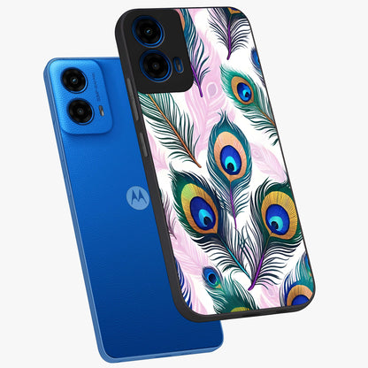 Royal Peacock Feathers Glass Case displayed in angled mockup highlighting vibrant feather pattern with regal aesthetic style.