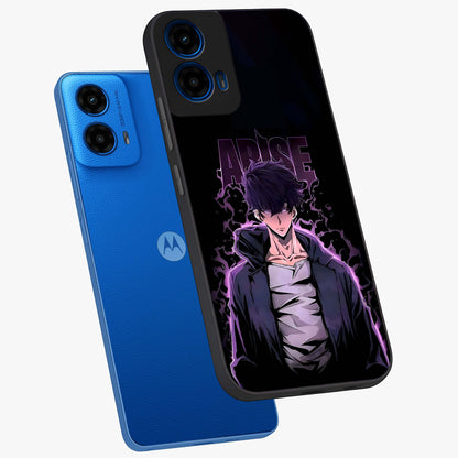 Shadow Monarch Awakening Glass Case displayed in angled mockup highlighting dramatic shadow warrior design with fantasy aesthetic.
