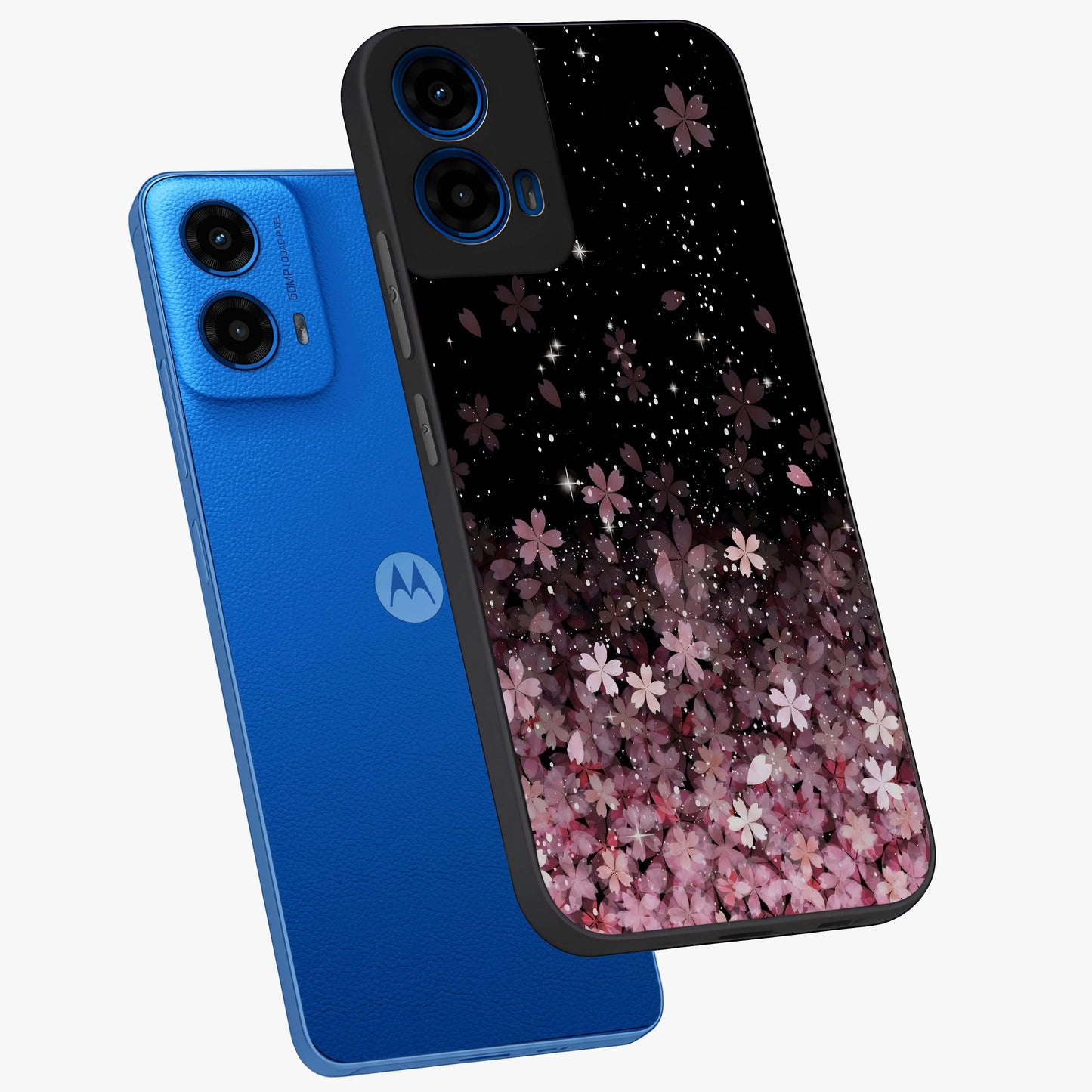 Small Starry Flowers Glass Case displayed in angled mockup highlighting tiny flower pattern with celestial aesthetic style.