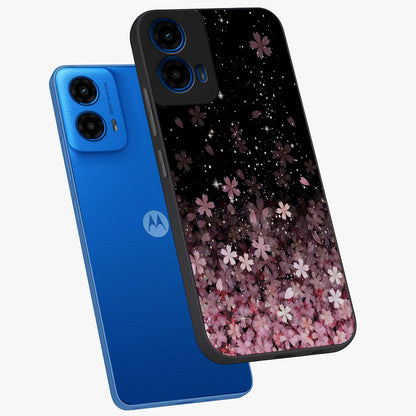 Small Starry Flowers Glass Case displayed in angled mockup highlighting tiny flower pattern with celestial aesthetic style.