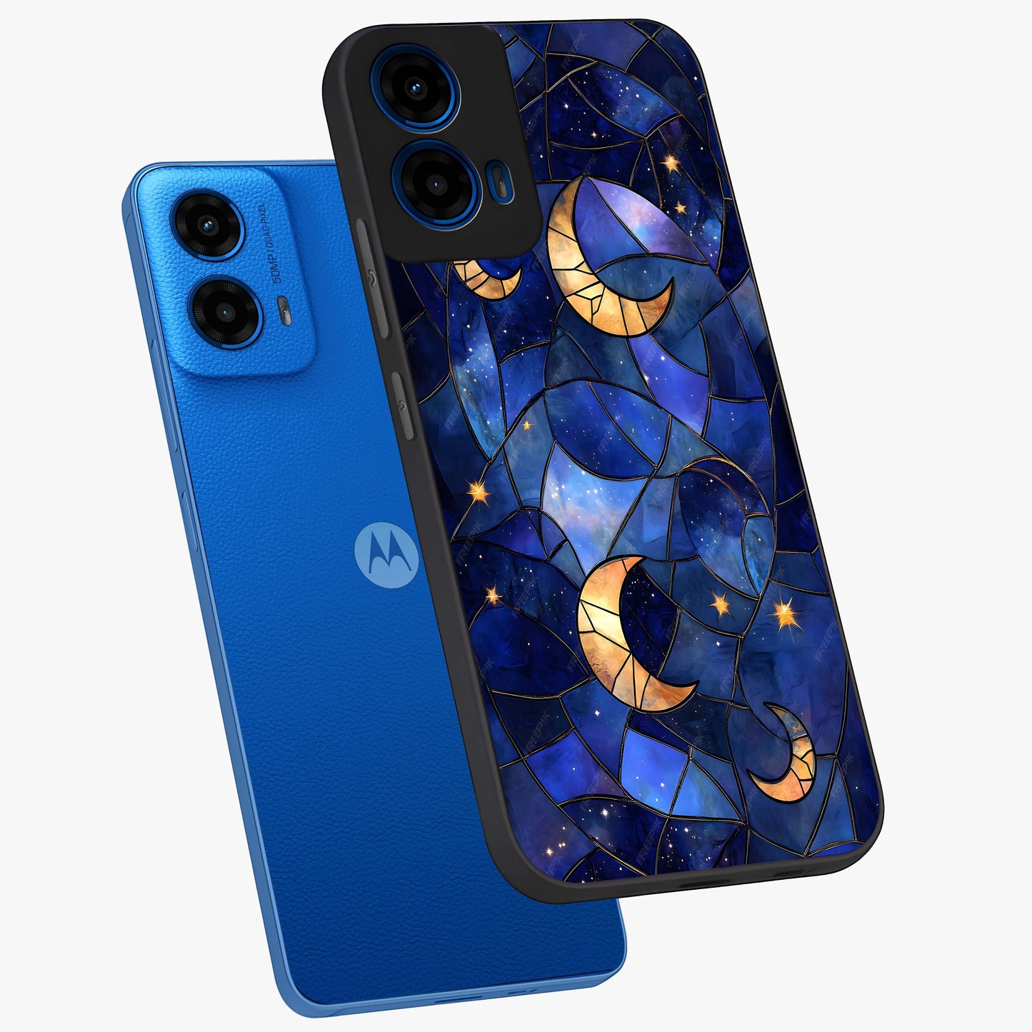 Starlit Sky Tapestry Glass Case displayed in angled mockup highlighting celestial night pattern with artistic aesthetic style.