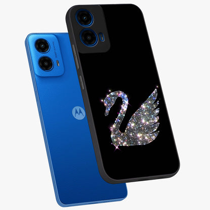 Starlit Swan Grace Glass Case displayed in angled mockup highlighting elegant swan illustration with dreamy celestial aesthetic.