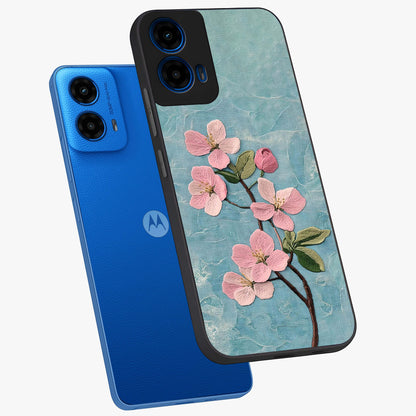 Threaded Blossom Breeze Glass Case displayed in angled mockup highlighting elegant floral design with soft aesthetic style.