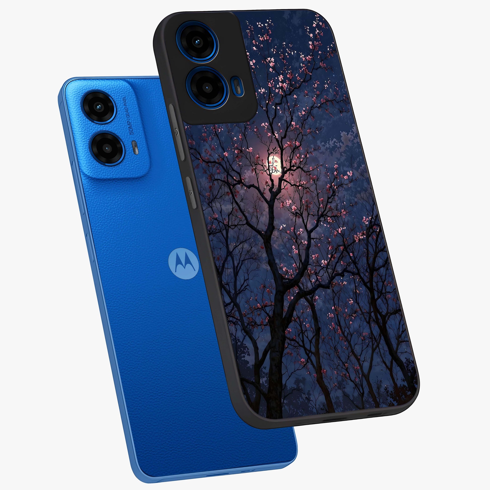 Twilight Sakura Serenade Glass Case displayed in angled mockup highlighting delicate sakura flower design with dreamy aesthetic.
