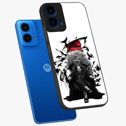 Uchiha Shadow Throne Glass Case displayed in angled mockup highlighting glowing aquatic design with celestial aesthetic.