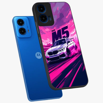 Velocity Drift Pulse Glass Case displayed in angled mockup highlighting dynamic drift design with sporty automotive aesthetic.