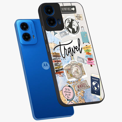 Wanderlust Journal Glass Case displayed in angled mockup highlighting adventure themed design with aesthetic travel vibe.