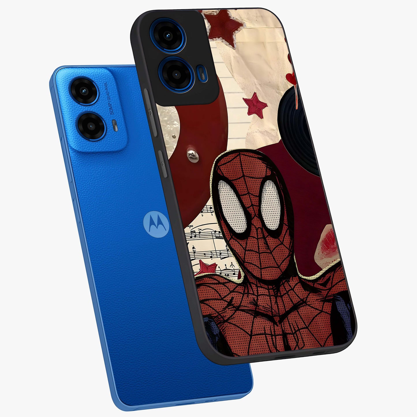 Web Warrior Vibes Glass Case displayed in angled mockup highlighting dynamic web design with comic style aesthetic.