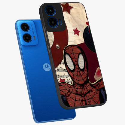 Web Warrior Vibes Glass Case displayed in angled mockup highlighting dynamic web design with comic style aesthetic.