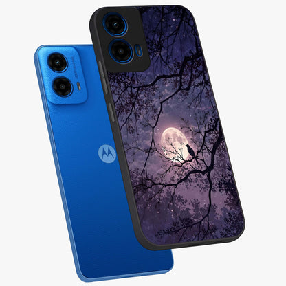 Whispering Moon Silence Glass Case displayed in angled mockup highlighting calm lunar design with dreamy night aesthetic.