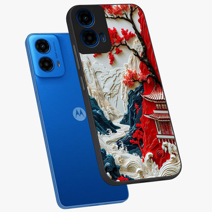 Whispers Of Sakura Waves Glass Case displayed in angled mockup highlighting flowing sakura design with soft floral aesthetic.