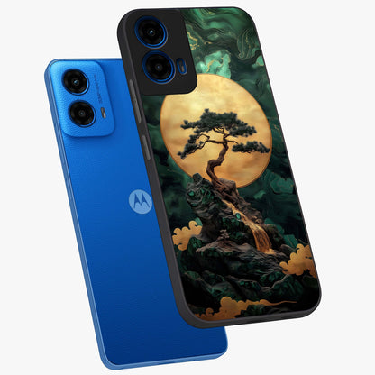 Zen Moon Rise Glass Case displayed in angled mockup highlighting peaceful lunar design with zen aesthetic style.