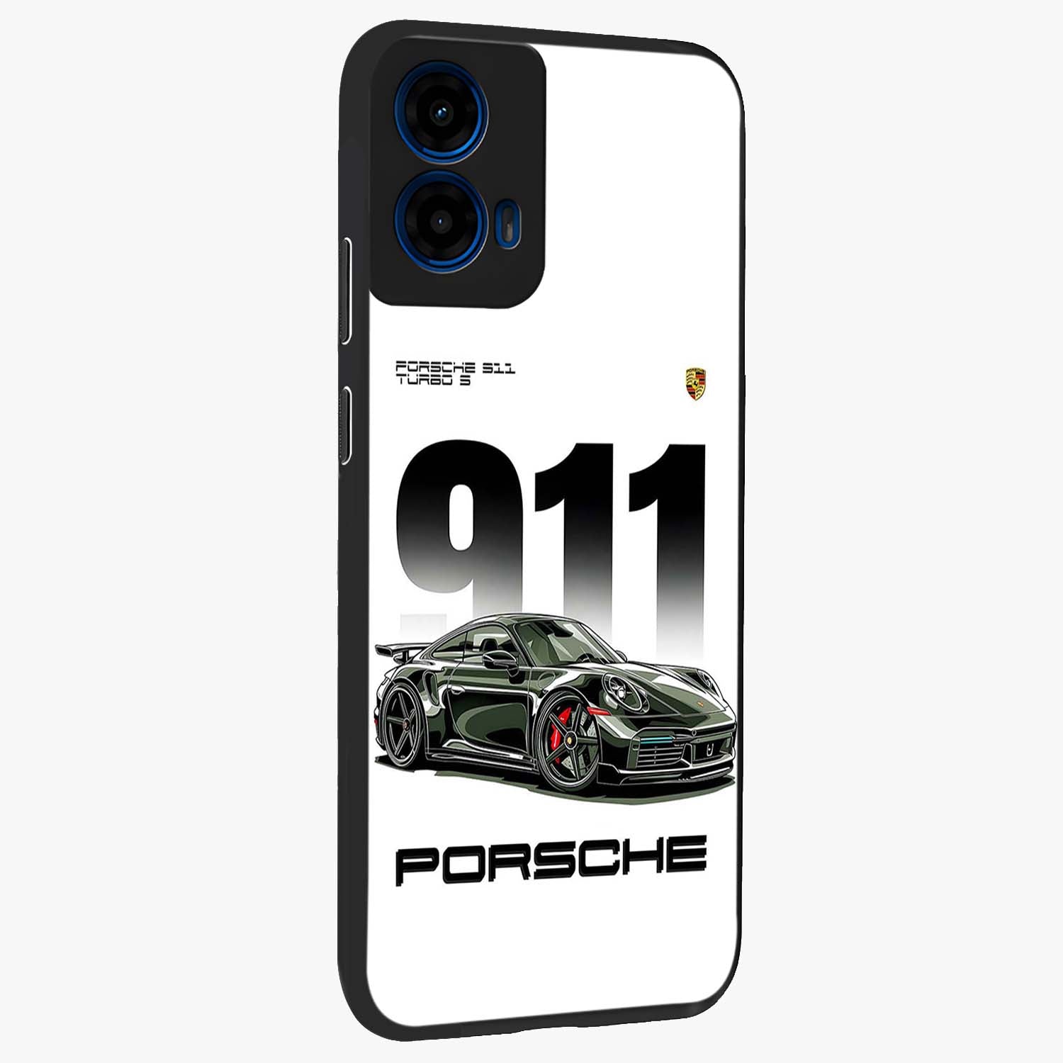 911 Turbo Dominance Glass Case upright perspective showcasing powerful racing design and modern automotive aesthetic.