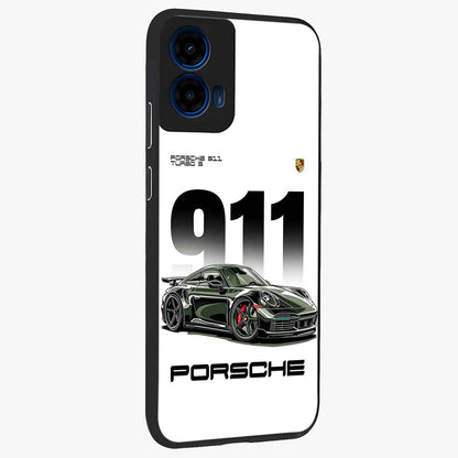 911 Turbo Dominance Glass Case upright perspective showcasing powerful racing design and modern automotive aesthetic.