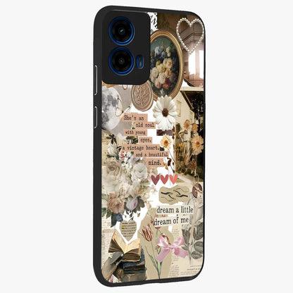 Aesthetic Brown Vintage Collage Glass Case upright view showcasing nostalgic retro artwork with stylish vintage theme.