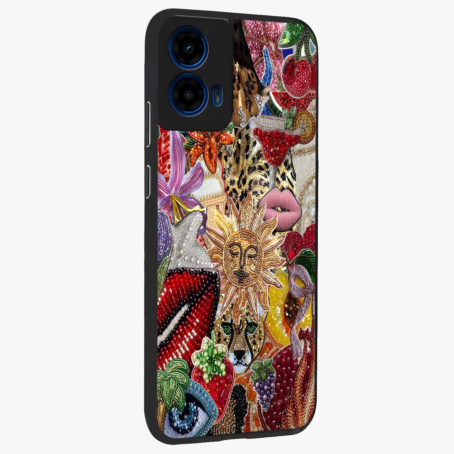Beaded Fashion Jungle Glass Case upright view showcasing tropical jungle aesthetic with decorative bead elements.