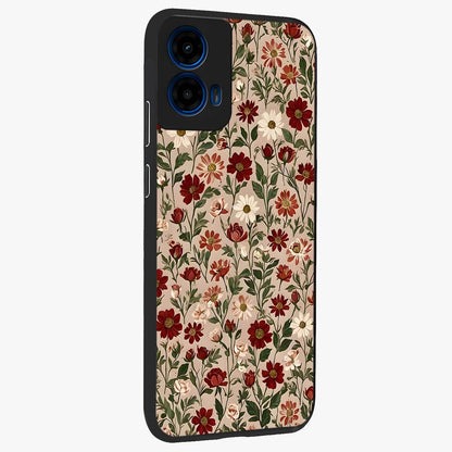 Biege Flower With Leaf Glass Case upright view showcasing delicate beige flower illustration with clean botanical style.