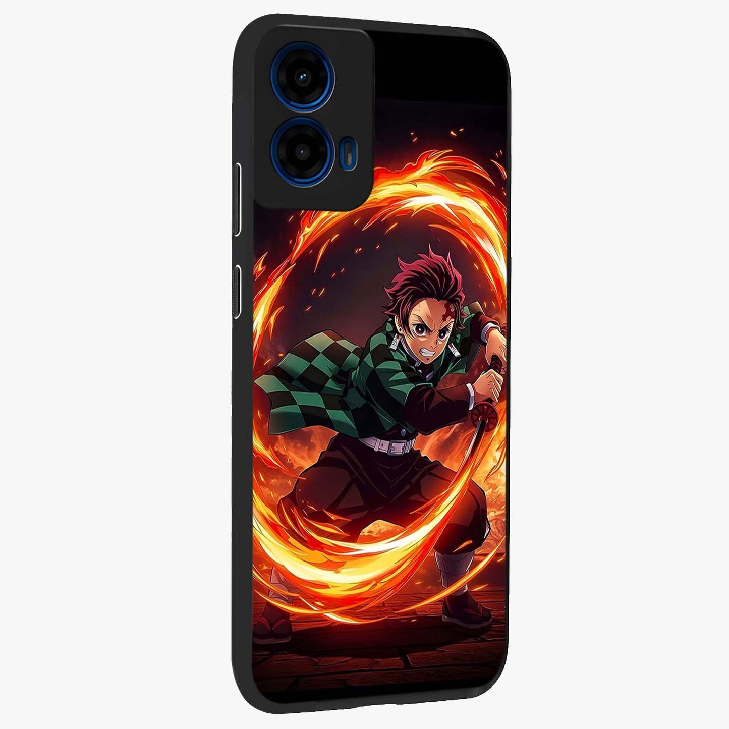 Blazing Sword Resolve Glass Case upright view showcasing dramatic warrior inspired artwork with intense visual style.