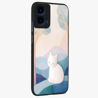 Cotton Dream Cat Glass Case upright view showcasing charming cat artwork with cozy dreamy theme.