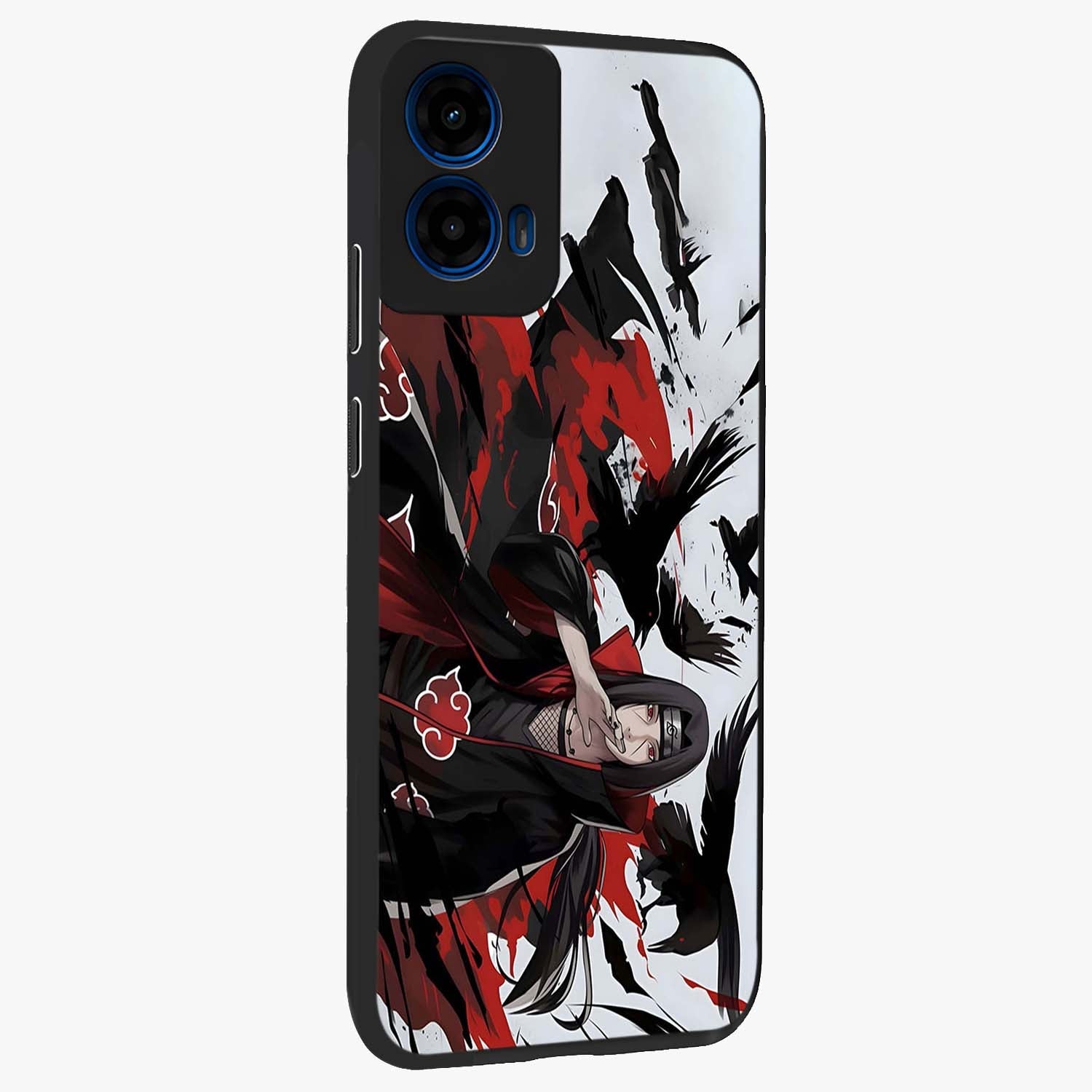 Crimson Crow Illusion Glass Case upright view showcasing striking crow illusion artwork with intense crimson theme.