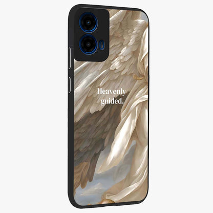 Divine Winged Grace Glass Case upright view showcasing spiritual wing artwork with soft celestial theme.