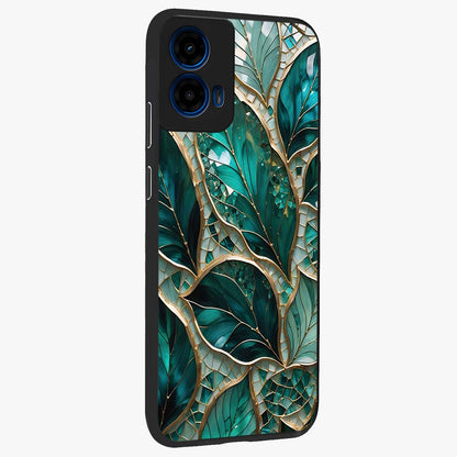 Emerald Leaf Glass Glass Case upright view showcasing fresh green leaf artwork with calming nature inspired style.