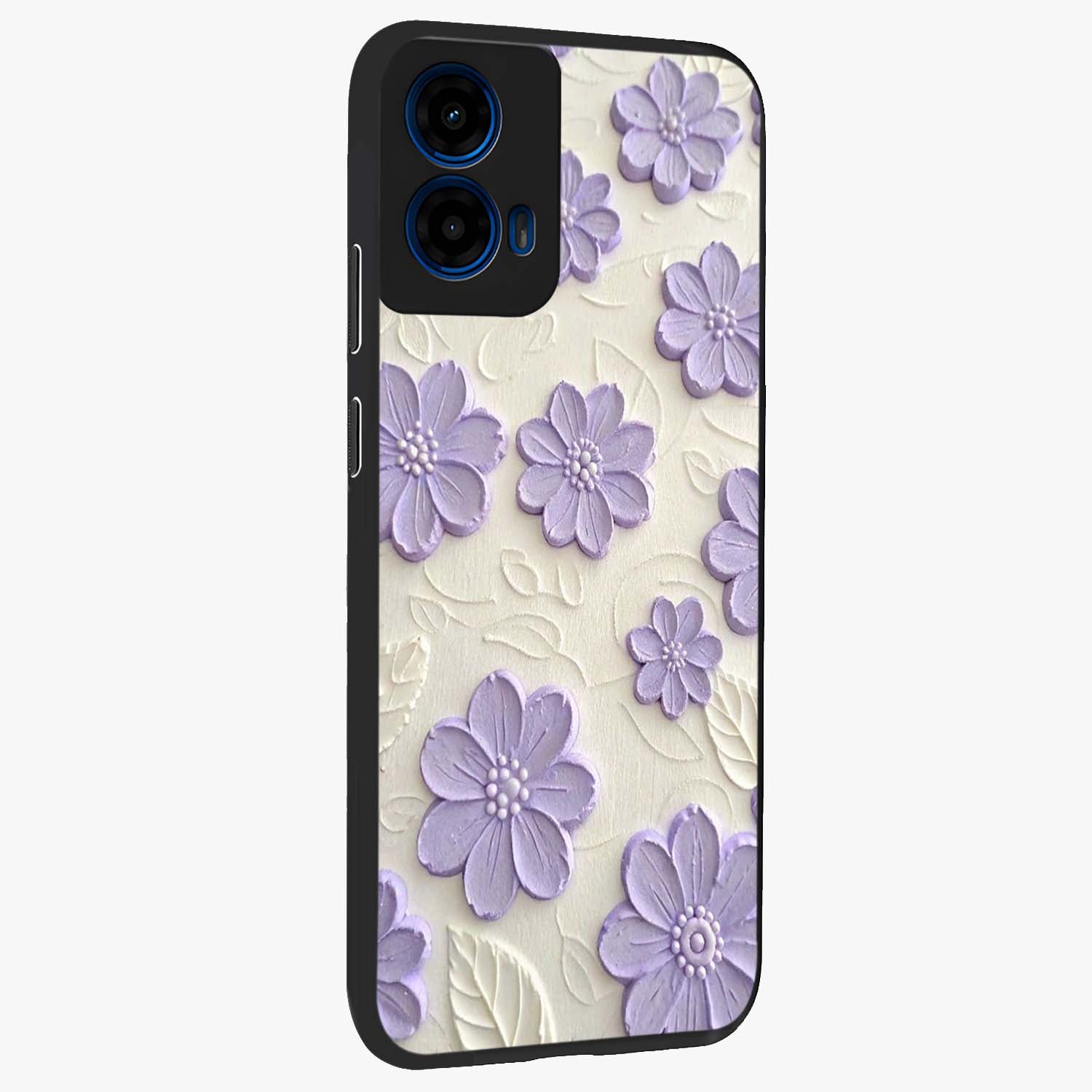 Floral Wall Art With Purple Flowers Glass Case upright view showcasing elegant purple flower artwork with decorative floral theme.