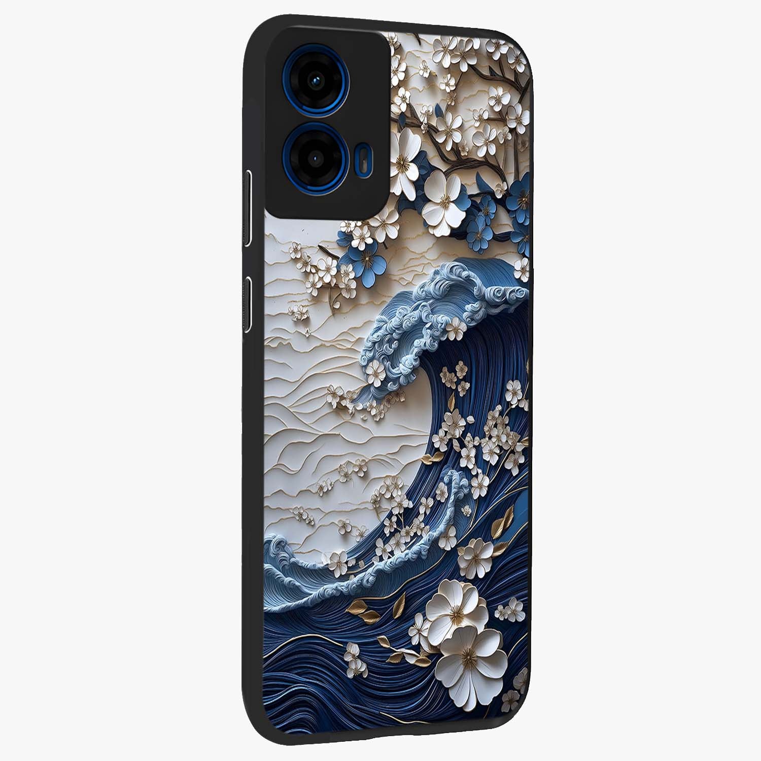 Floral Wave Origami Glass Case upright view showcasing creative floral origami artwork with artistic decorative theme.