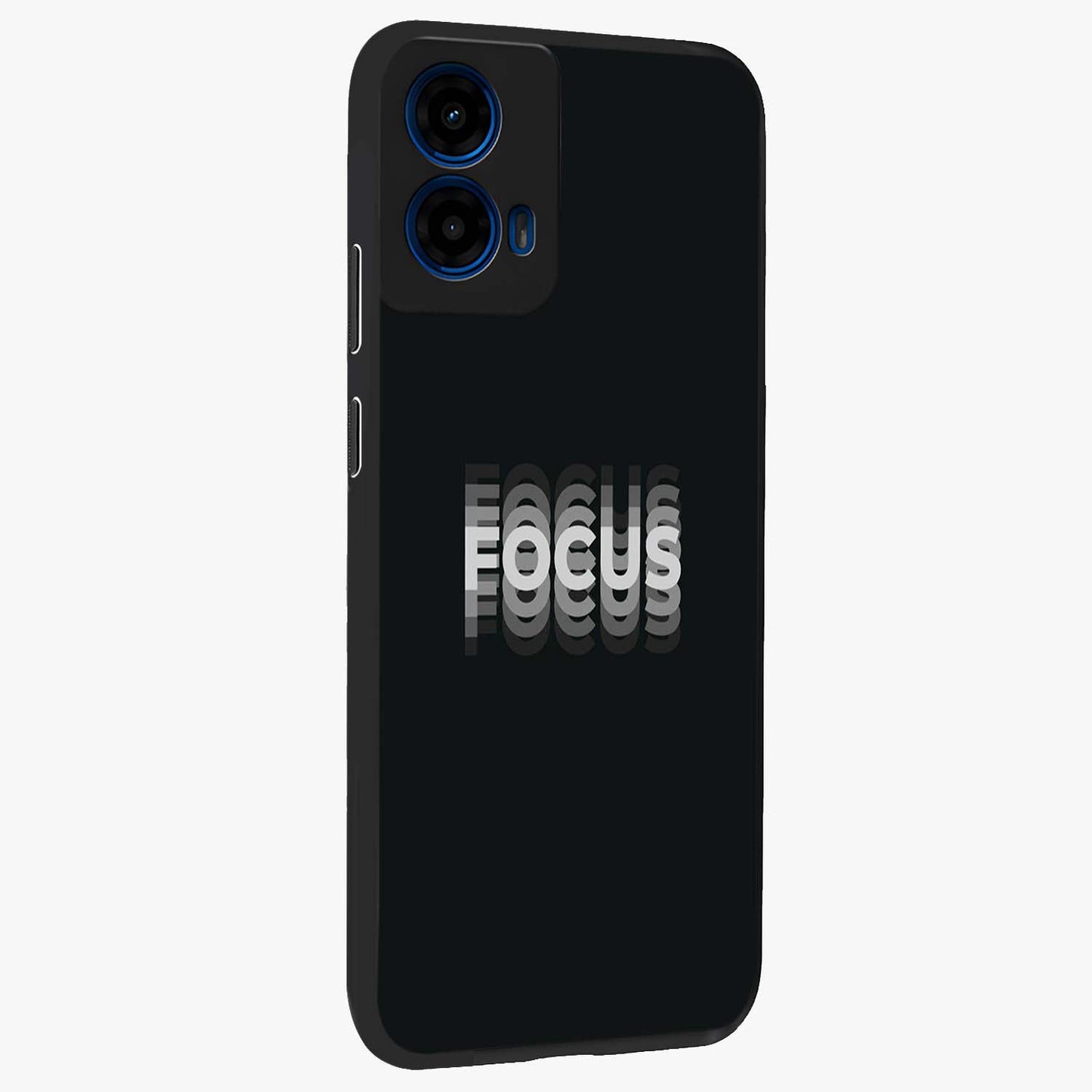 Focus Mode On Glass Case upright view showcasing strong typography statement with sleek motivational theme.