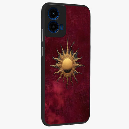Golden Sun Minimalism Glass Case upright view showcasing simple golden sun artwork with elegant minimalist style.