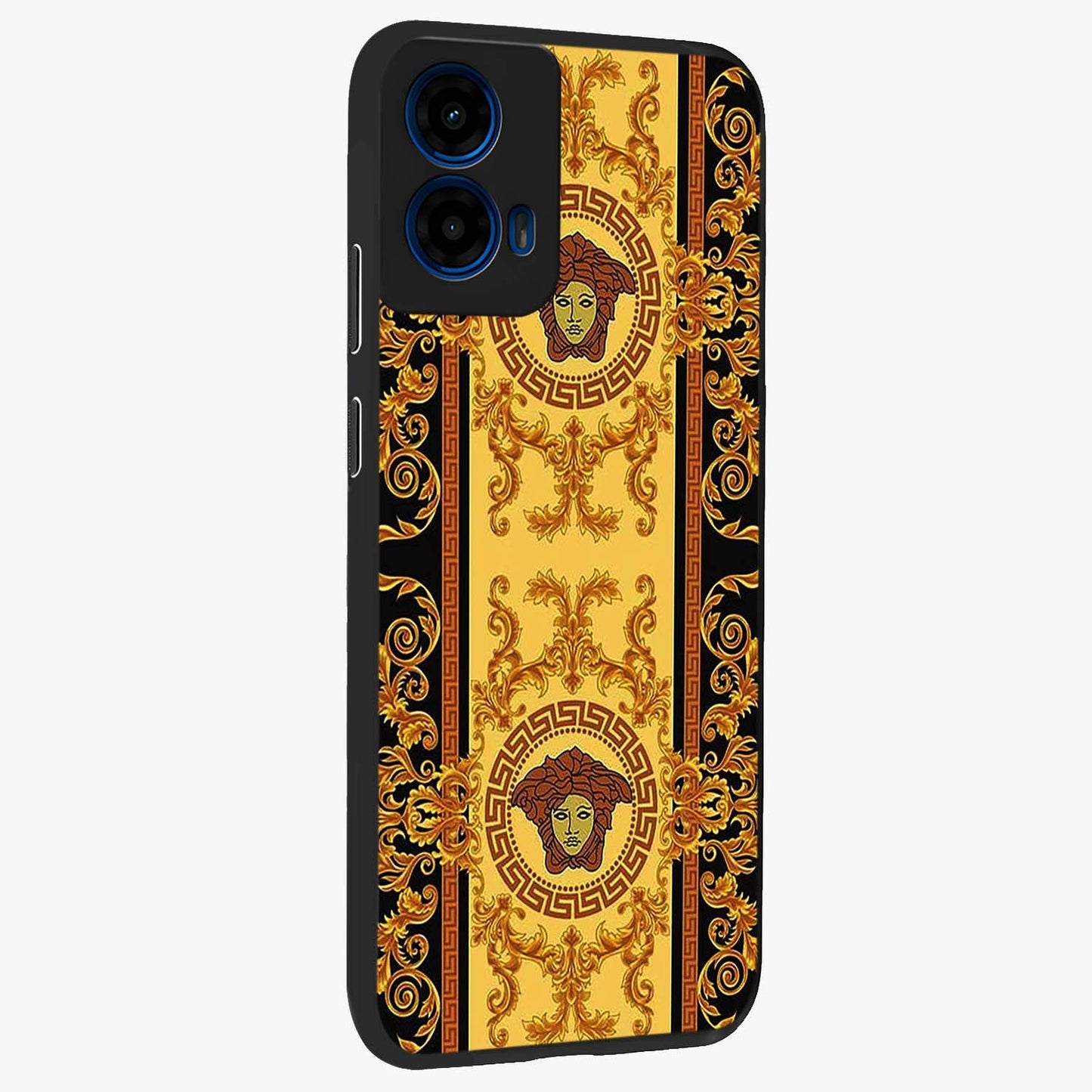 Golden Lotus Glow Glass Case upright view showcasing luminous lotus artwork with peaceful divine theme.