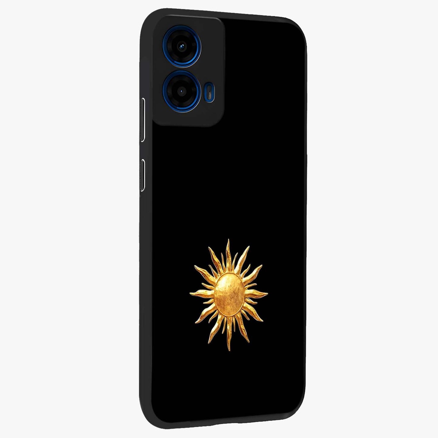 Golden Sun Minimalism Glass Case upright view showcasing haunting graveyard artwork with dramatic dark theme.