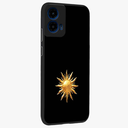 Golden Sun Minimalism Glass Case upright view showcasing haunting graveyard artwork with dramatic dark theme.