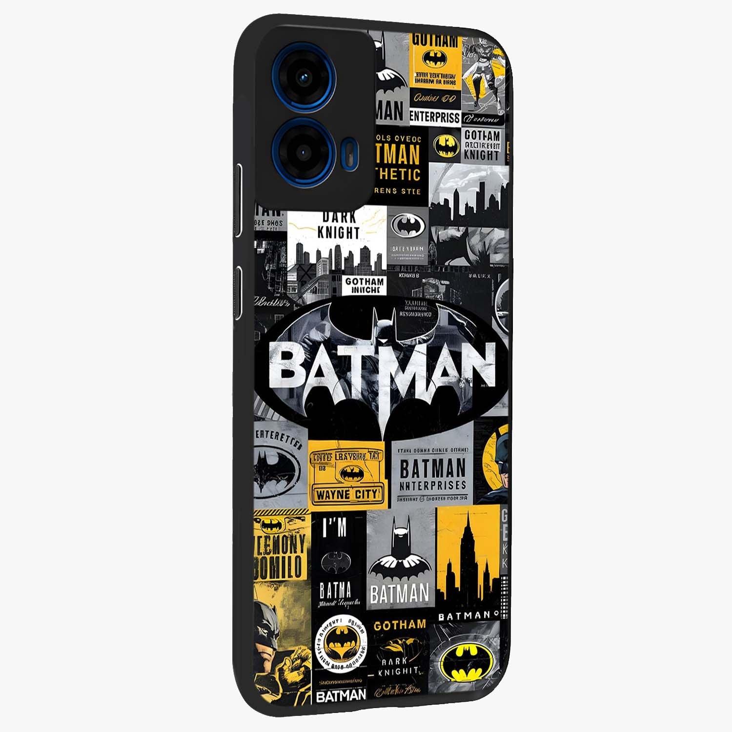 Knight Gotham Rise Glass Case upright view showcasing bold vigilante themed artwork with gothic city vibe.