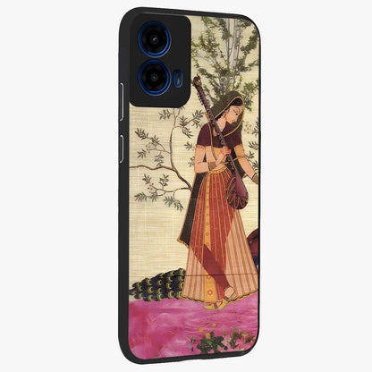 Lady With Veena Art Glass Case upright view showcasing classical veena artwork with traditional artistic theme.
