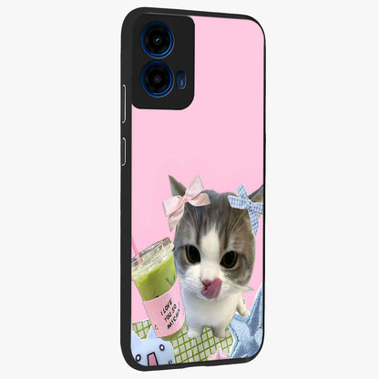 Love Matcha Cat Glass Case upright view showcasing adorable cat artwork with charming matcha themed design.