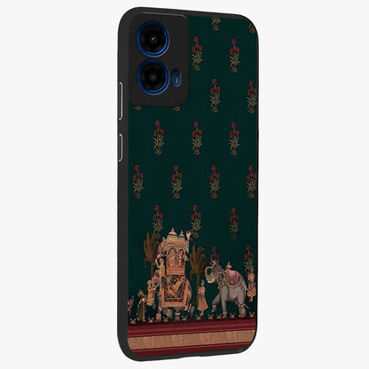 Macmerise Glass Case upright view showcasing bold artistic artwork with contemporary design theme.