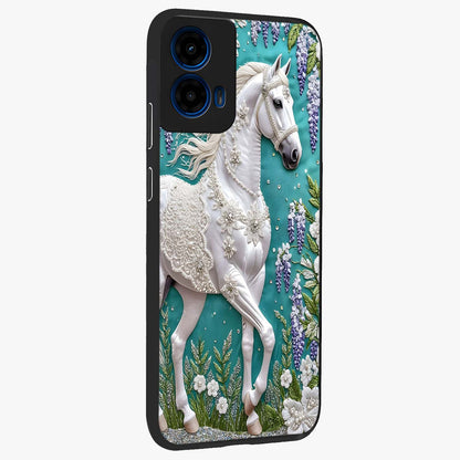 Majestic Floral Stallion Glass Case upright view showcasing dramatic horse artwork with decorative floral theme.