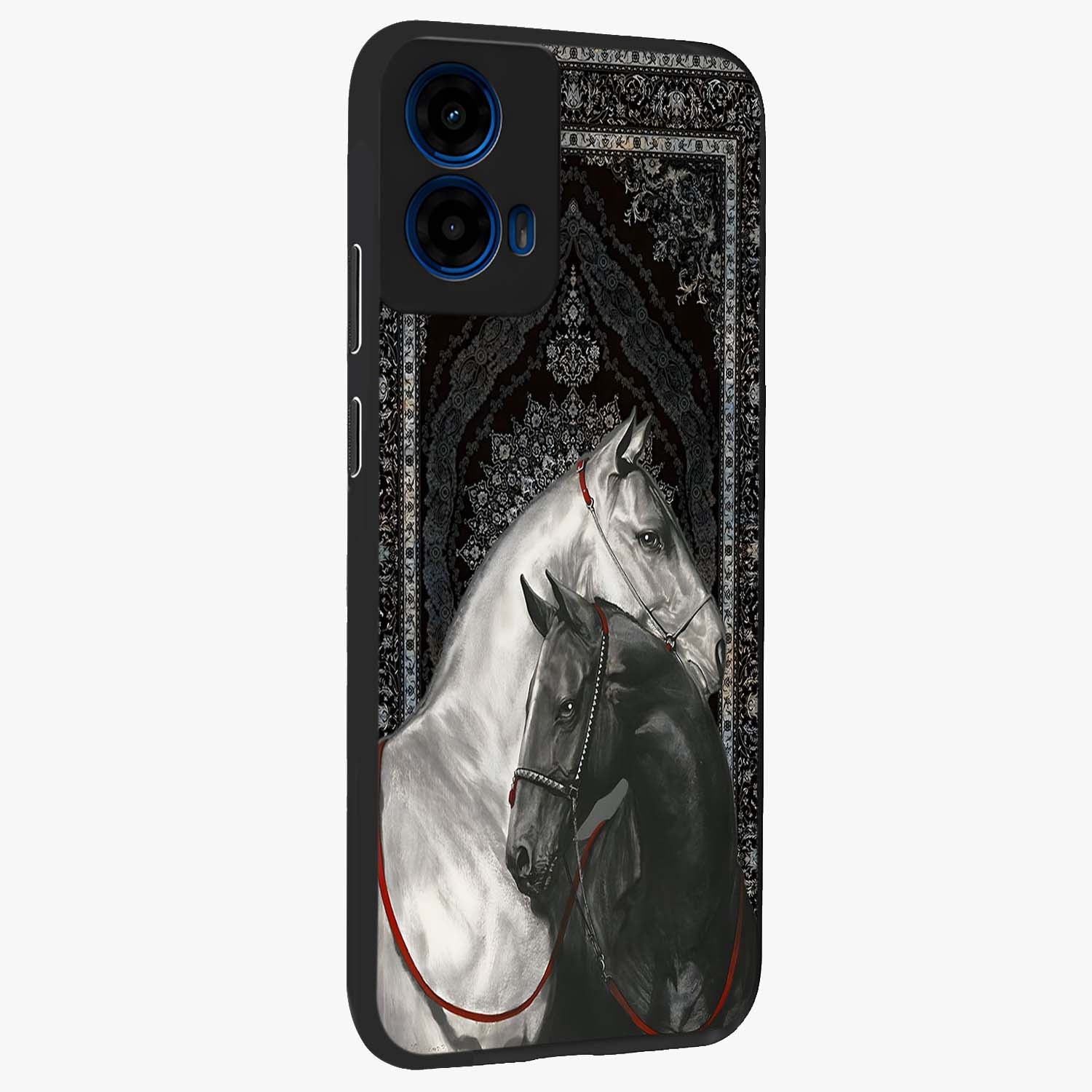 Majestic Ride Legacy Glass Case upright view showcasing dynamic ride inspired artwork with modern automotive theme.