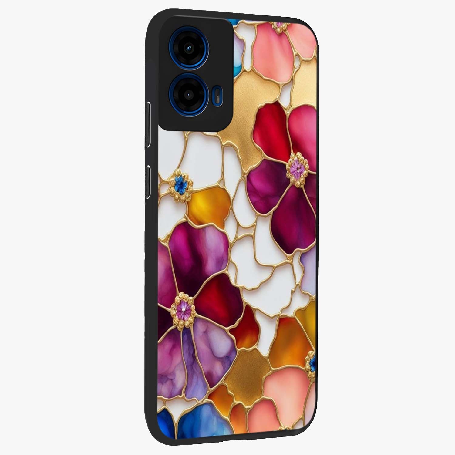 Marble Flower Pattern Glass Case upright view showcasing decorative marble flower artwork with refined style.