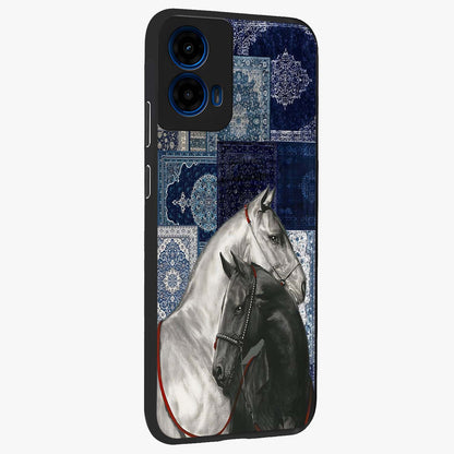 Midnight Stallion Blues Glass Case upright view showcasing dramatic horse artwork with bold artistic theme.