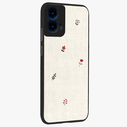 Minimalistic Blue With White Flower Pattern Glass Case upright view showcasing clean white flower artwork with calming blue theme.