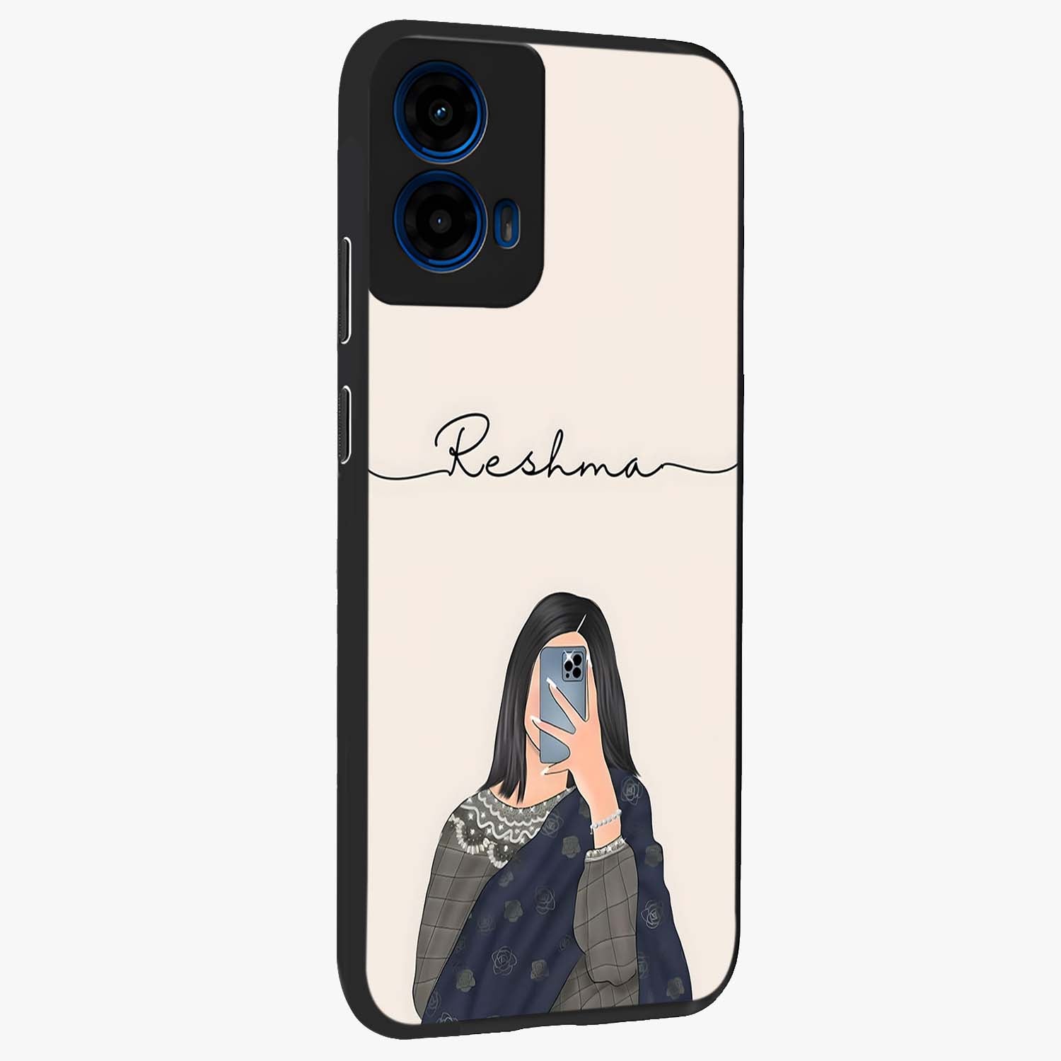 Mirror Mood Muse With Custom Name Glass Case upright view showcasing artistic mirror themed artwork with personalized aesthetic.